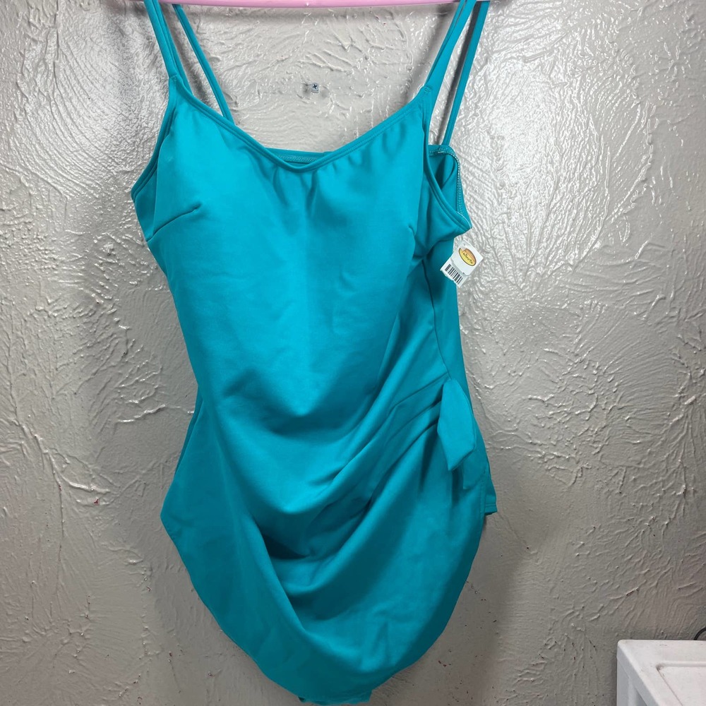 NWT Cole of California Blue Ruched Front Lined Retro One-Piece Swimsuit Size 18